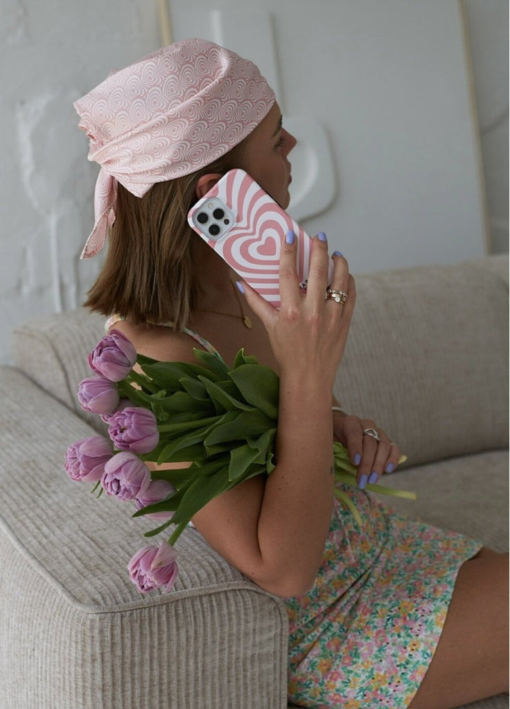 Pink scarf and phone case match