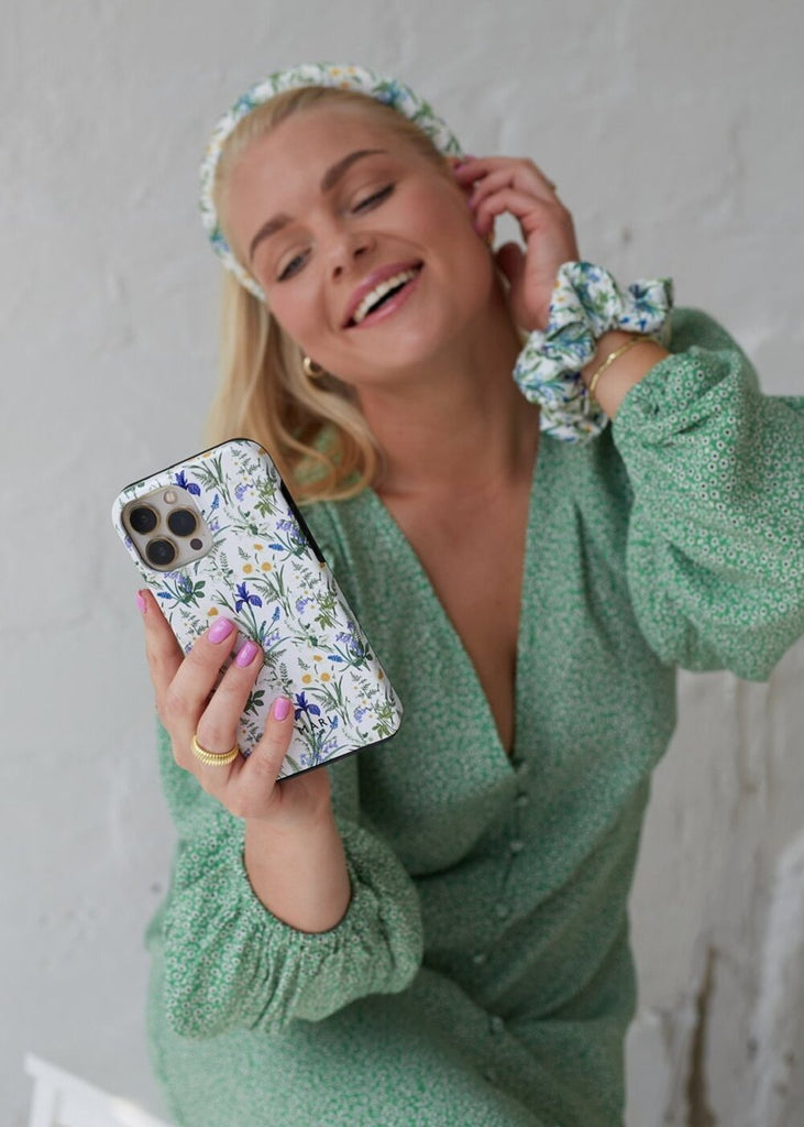 White phone case with bright flowers