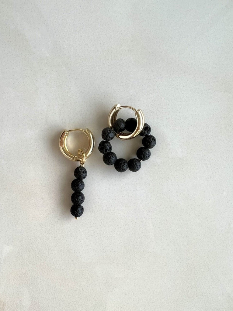 Hoop earrings with lava stone charms