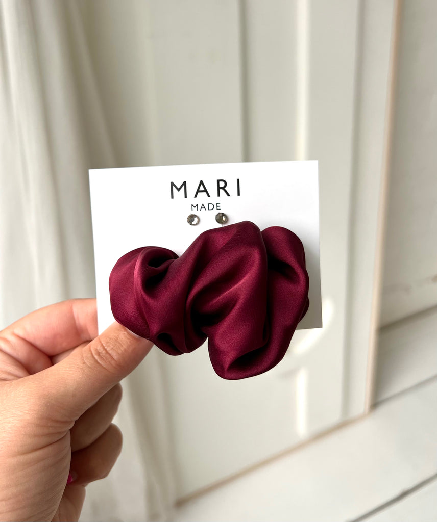 Burgundy Scrunchie Barrette and Swarovski Earrings