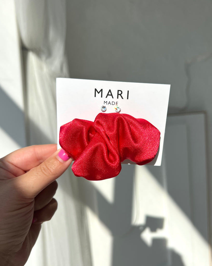 Chili Red Scrunchie Barrette and Swarovski Earrings