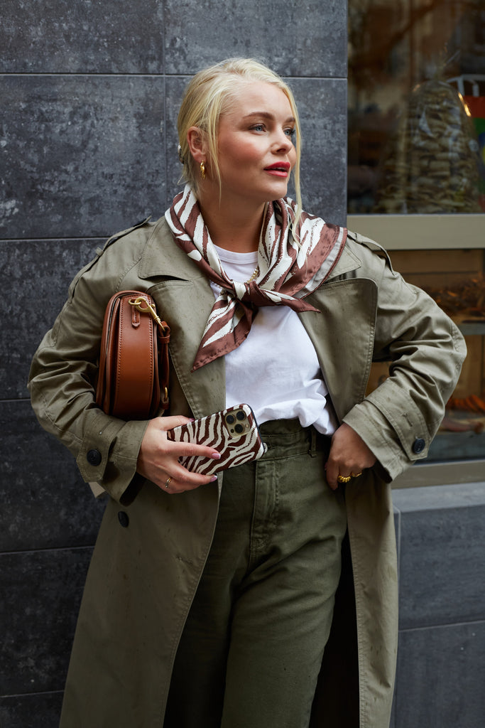 Brown scarf and phone case