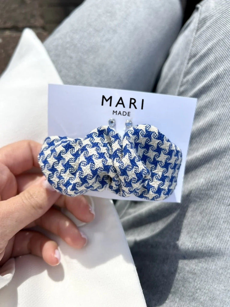 Blue Paris Scrunchie Barrette and Swarovski Earrings