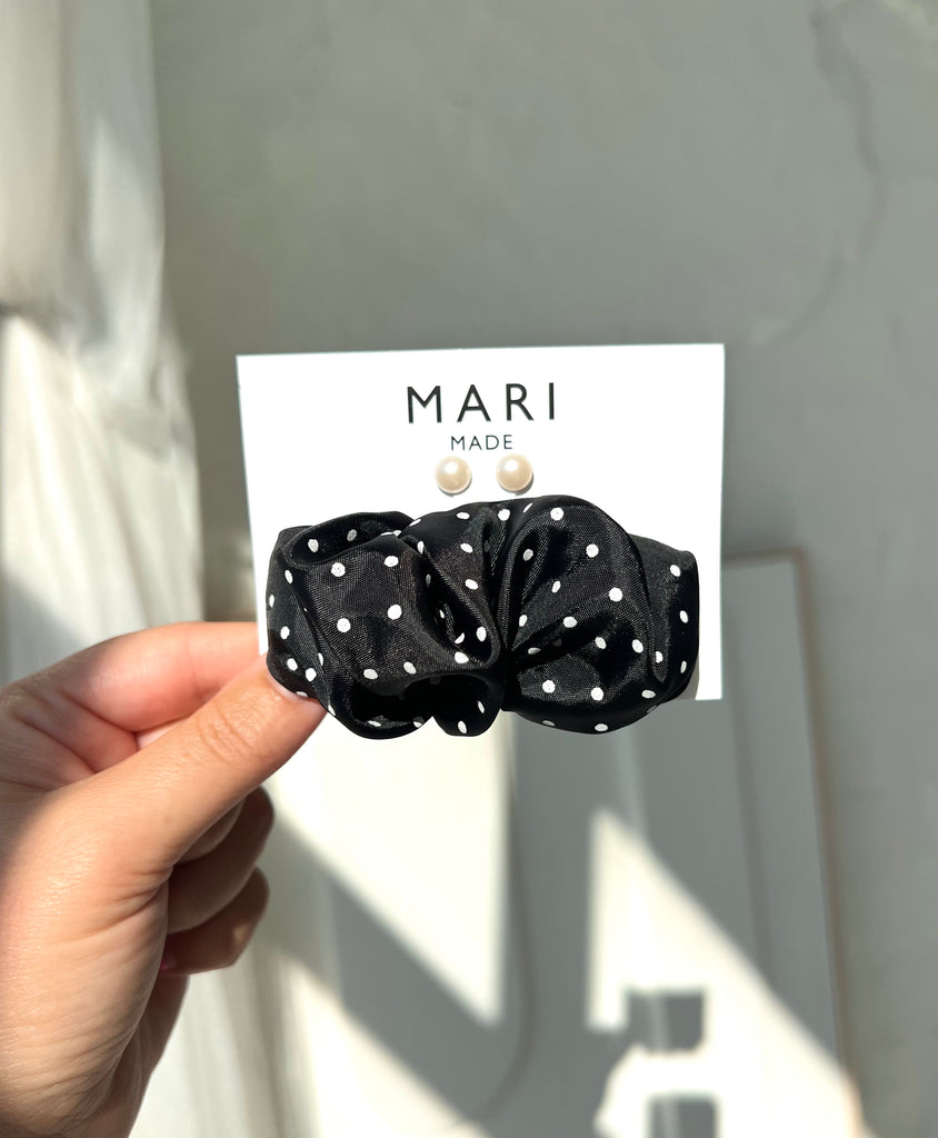 Dots Scrunchie Barrette and Swarovski Earrings