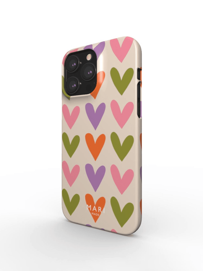 Nude phone case with colorful hearts