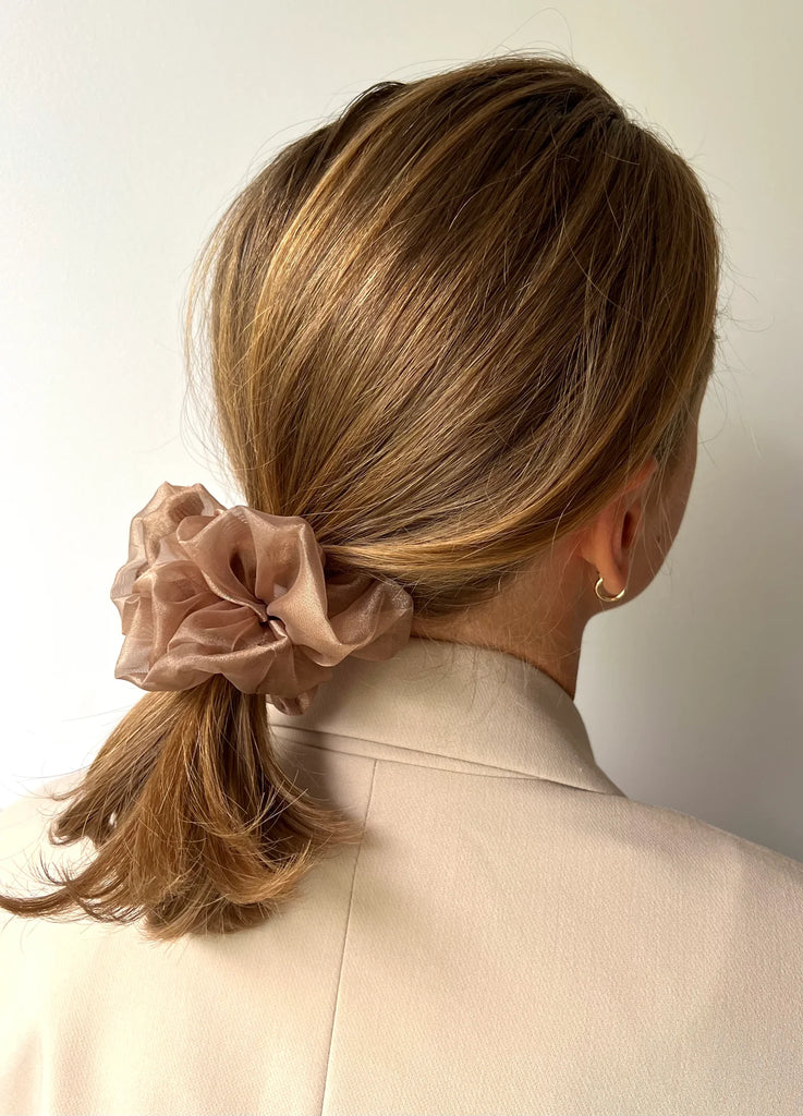 Light brown organza scrunchie