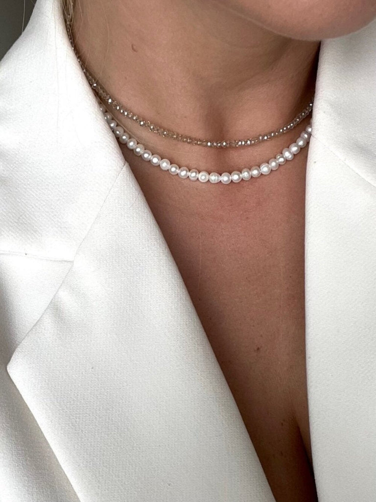 2 IN 1 Freshwater pearls and crystals necklace set MINIMAL PEARLS