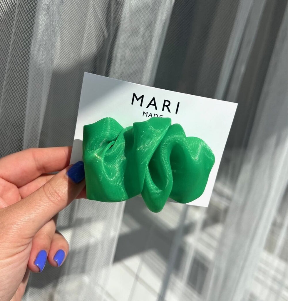 Bright green scrunchie hair clip