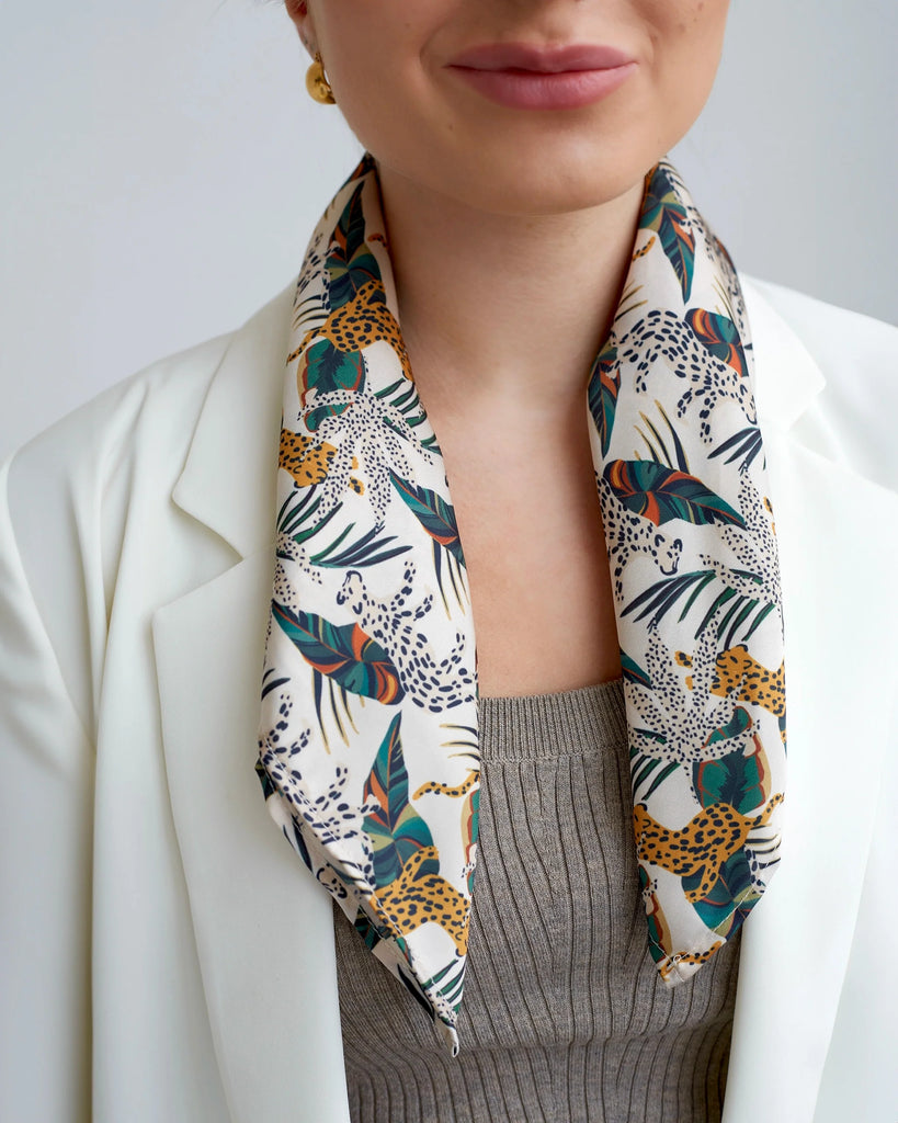 White scarf with jungle motives