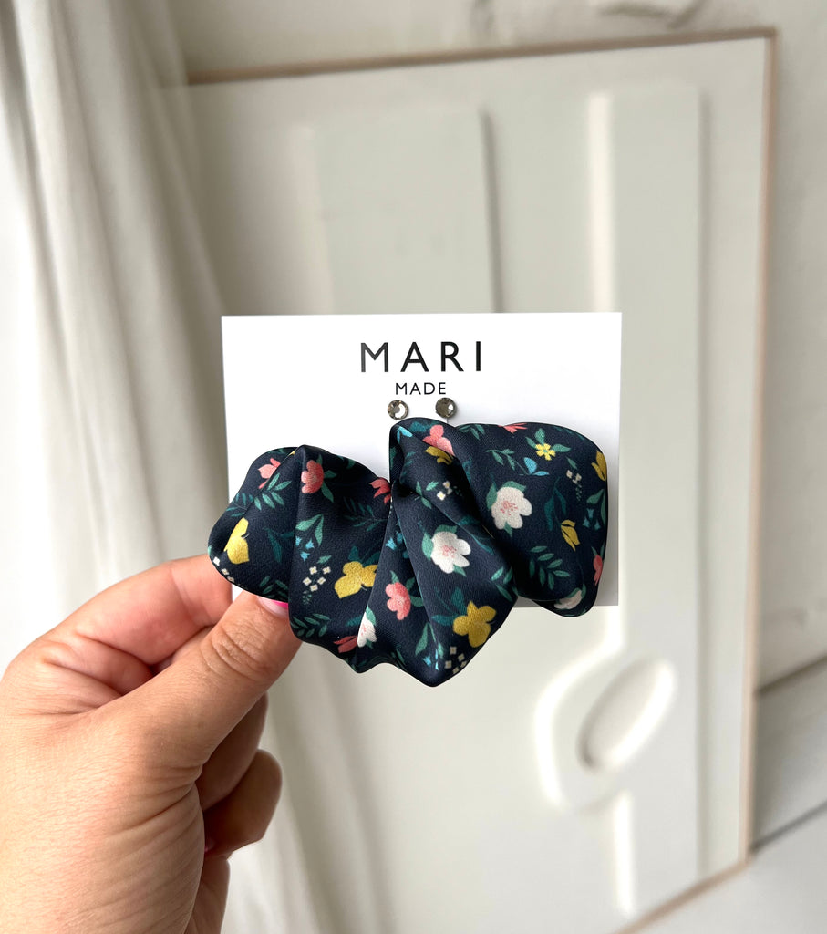 Exclusive Fabric Scrunchie Barrette and Swarovski Earrings