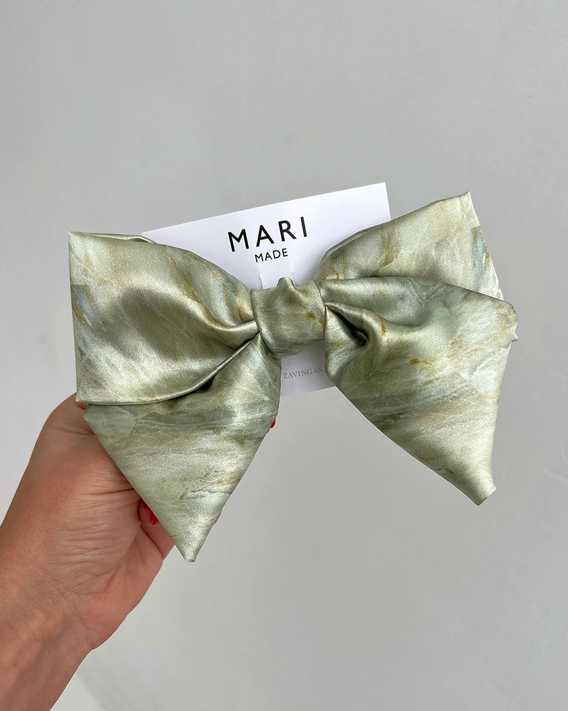 MINT MARBLE BOW BARRETTE