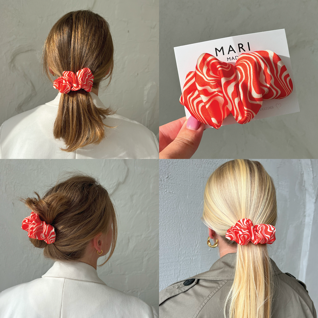 Orange and white scrunchie barrette