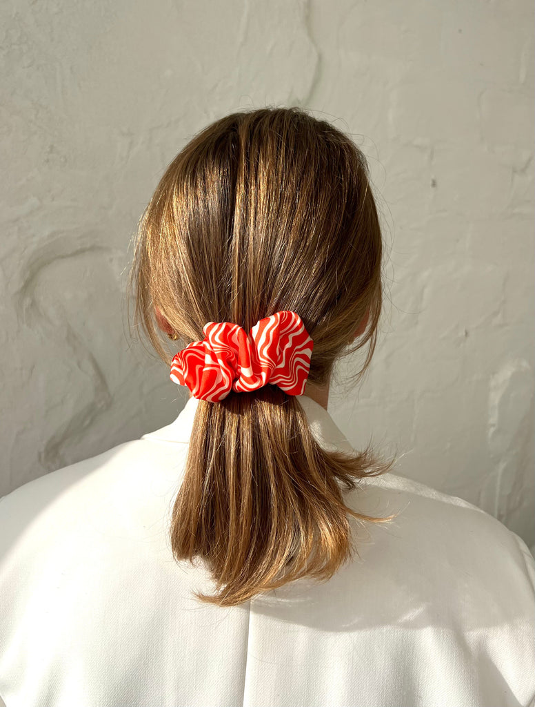 Orange and white scrunchie hair clip