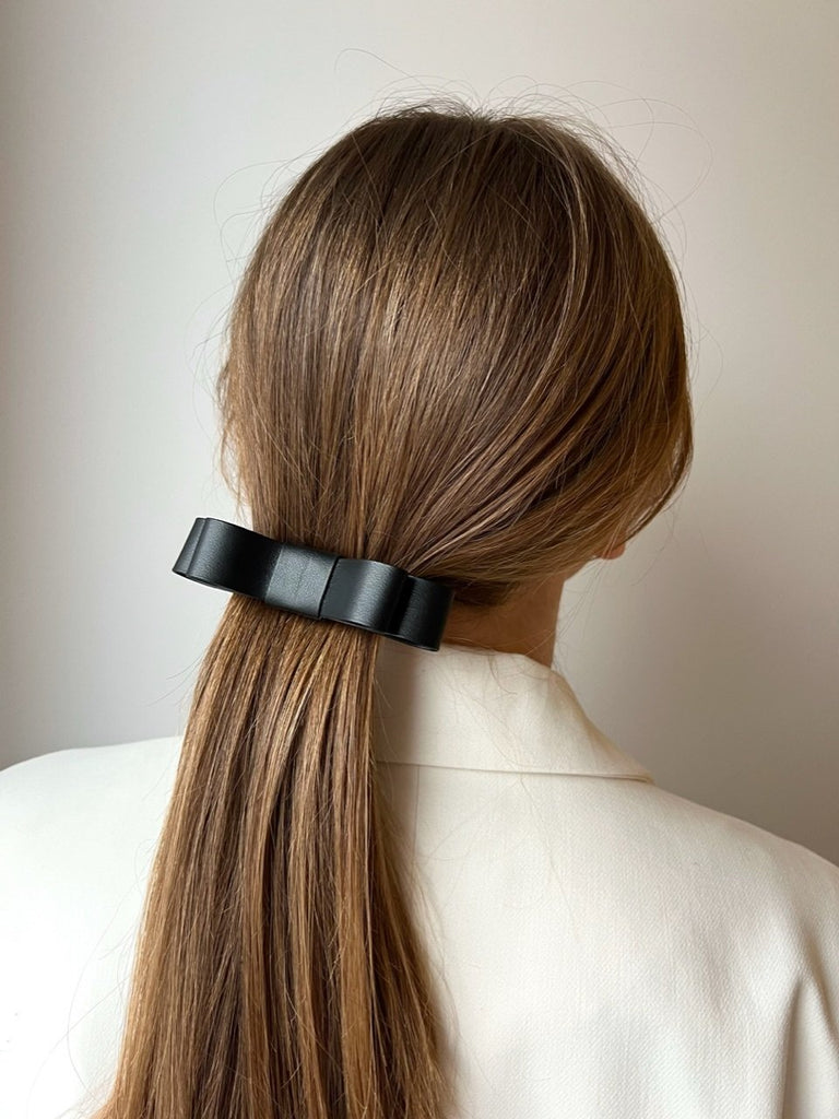 Eco leather black ribbon barrette