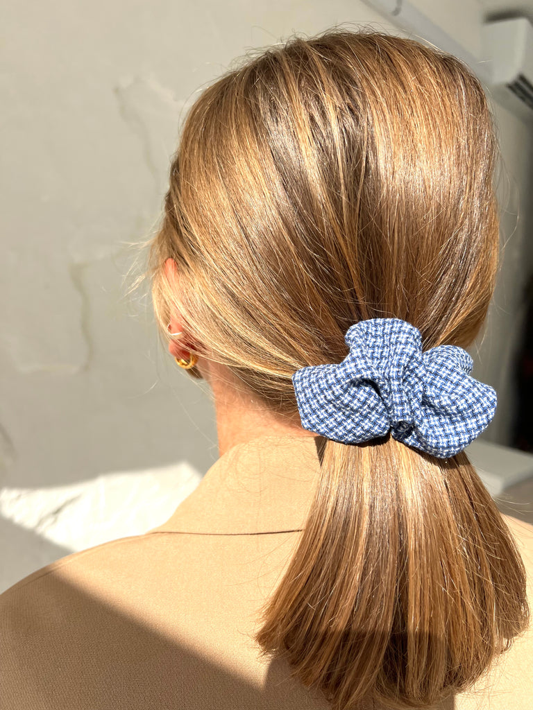 Blue scrunchie hair clip and swarovski earrings set