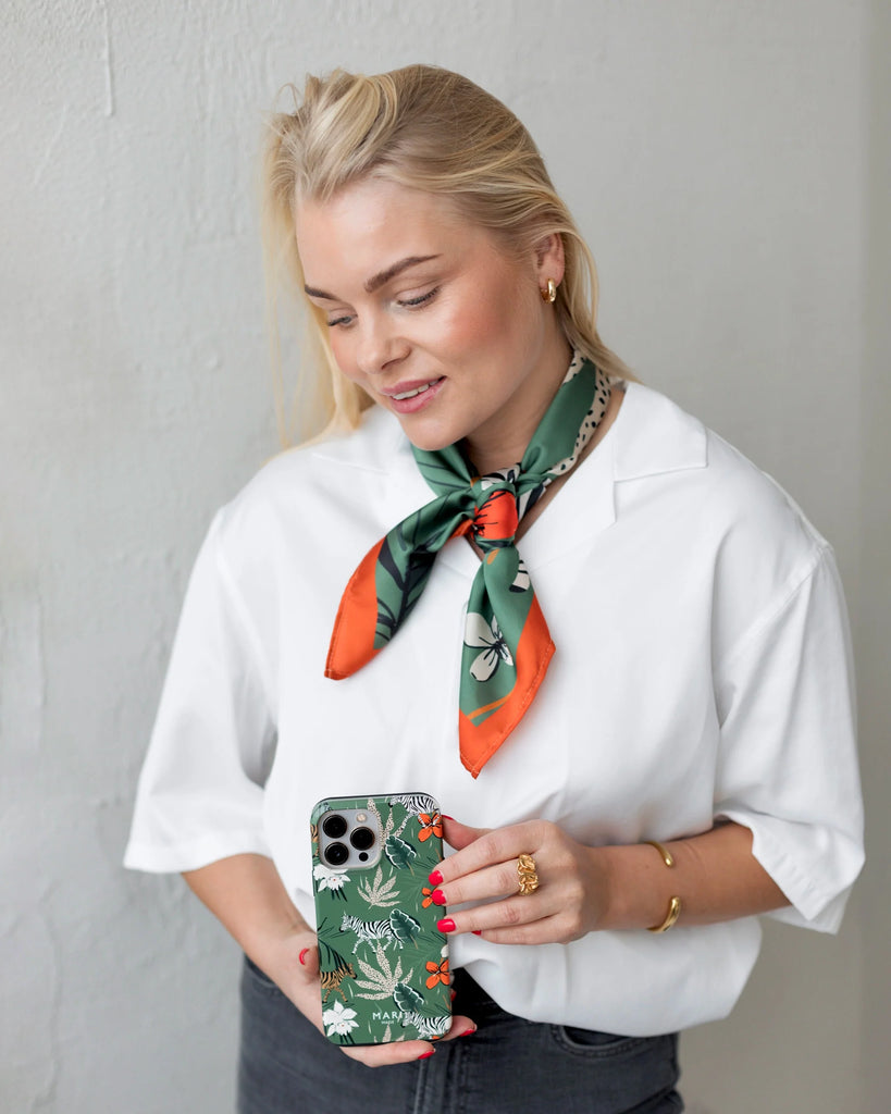 Matching green and orange accessories