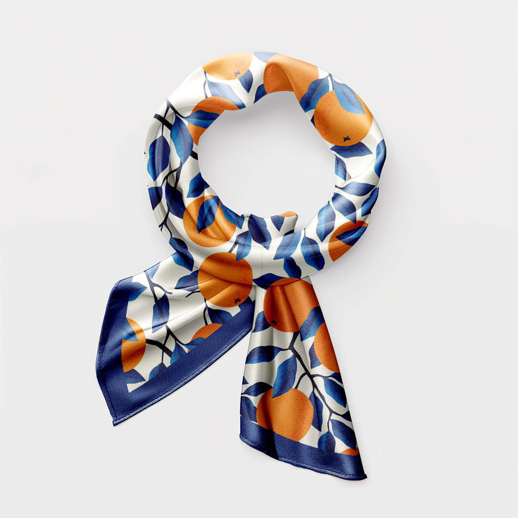 Blue large scarf with oranges