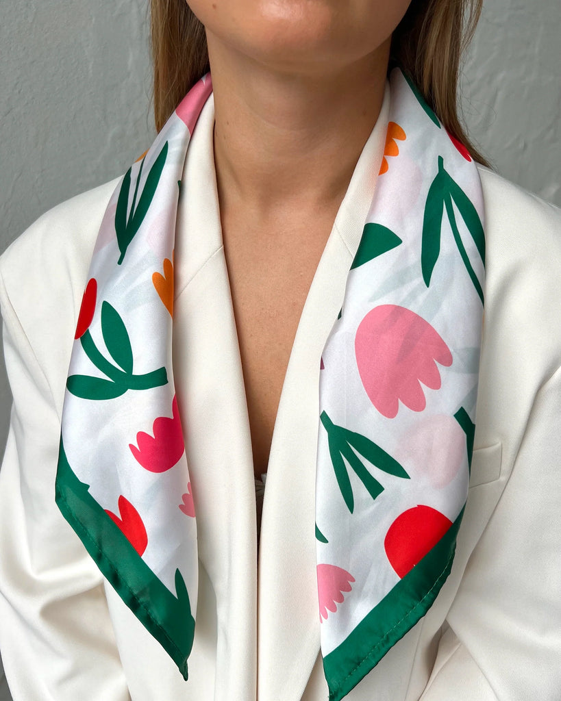 White colour scarf with tulps