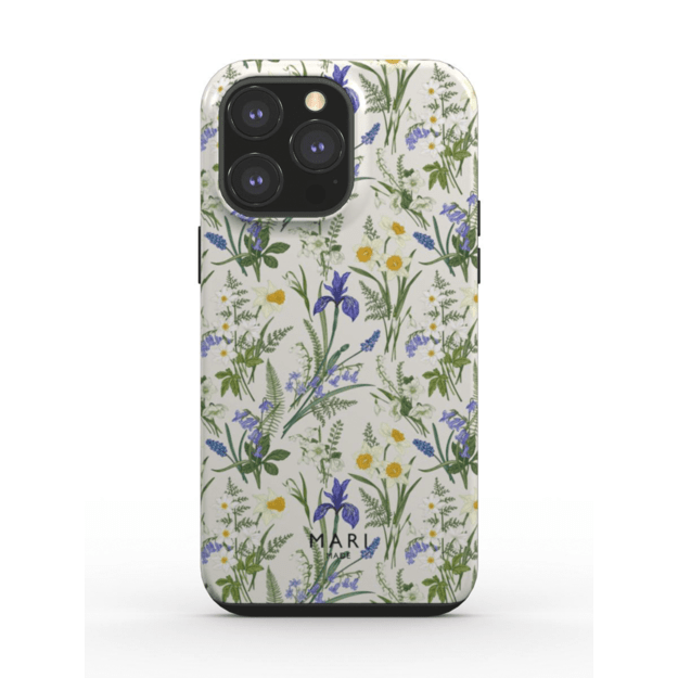 White phone case with purple and yellow flowers