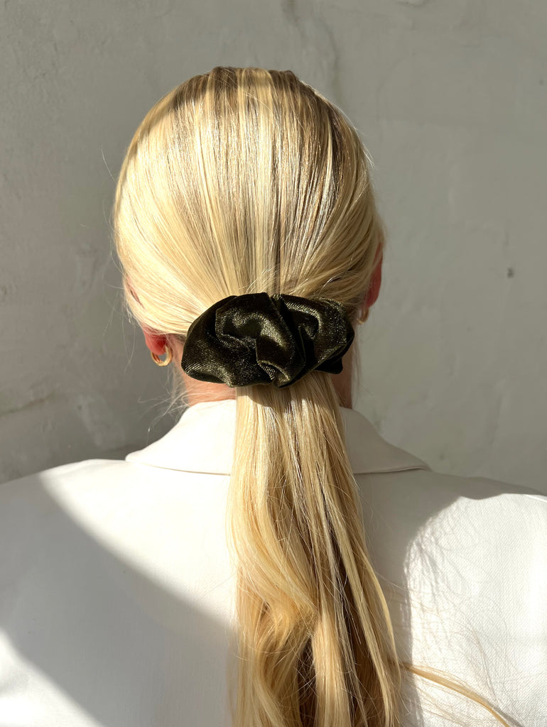 Velvet chaki scrunchie hair clip