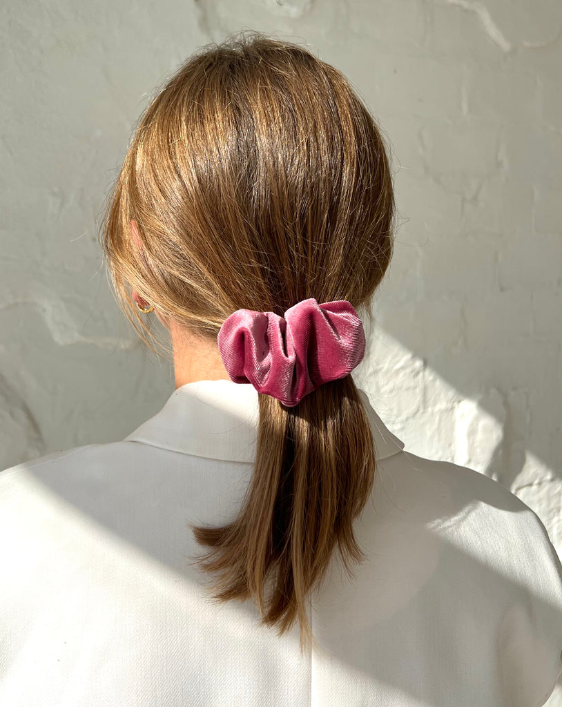 Velvet Pink Scrunchie Barrette and Swarovski Earrings