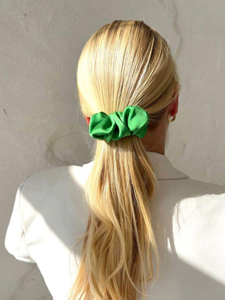 Bright green scrunchie hair clip