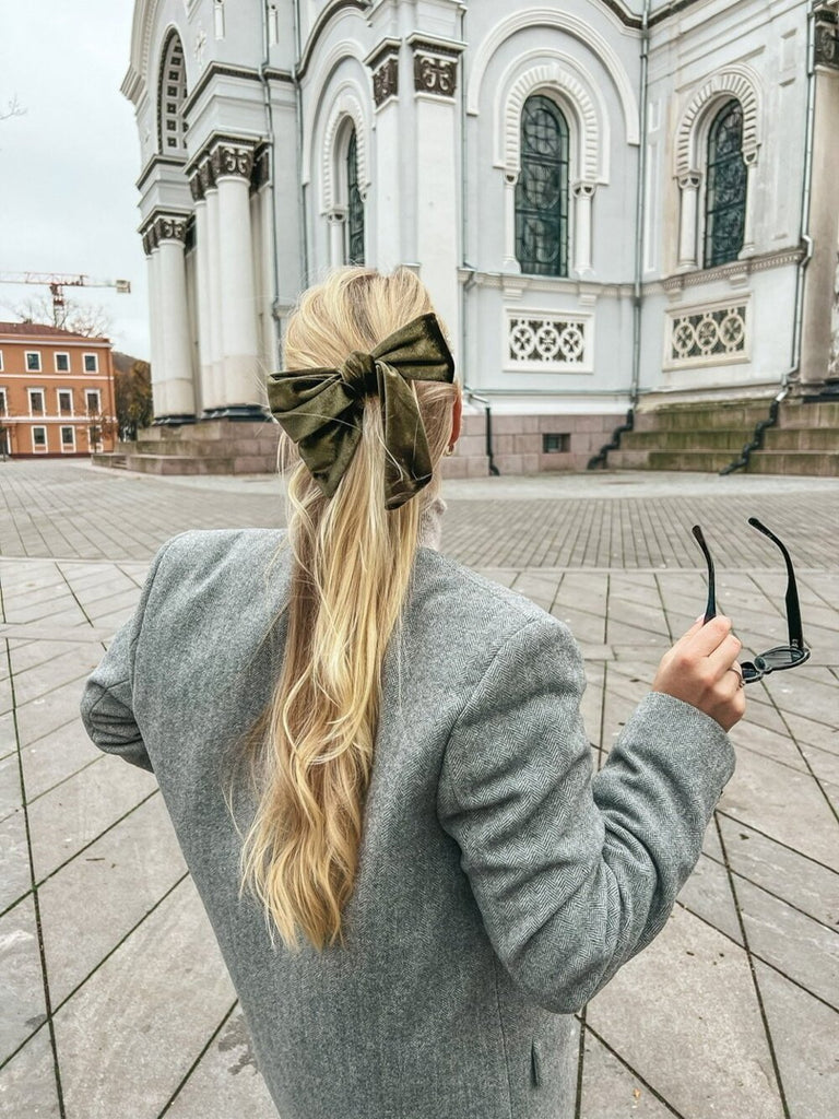 Khaki bow hair clip