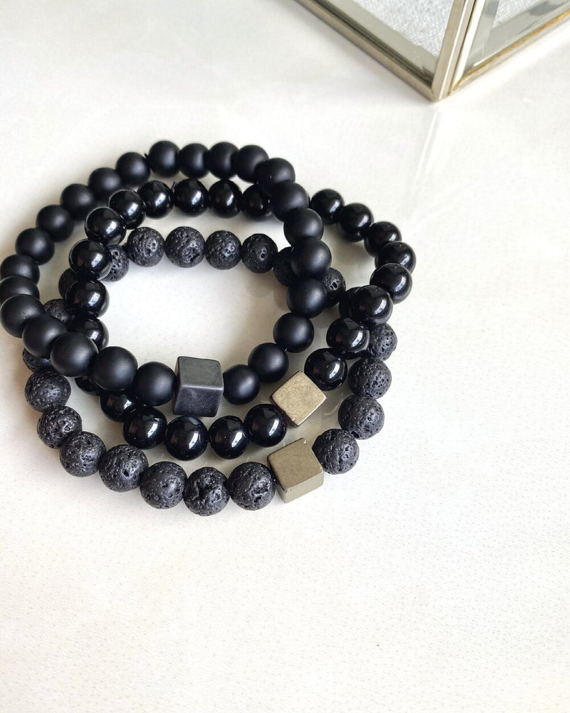 Black stone bracelet for men