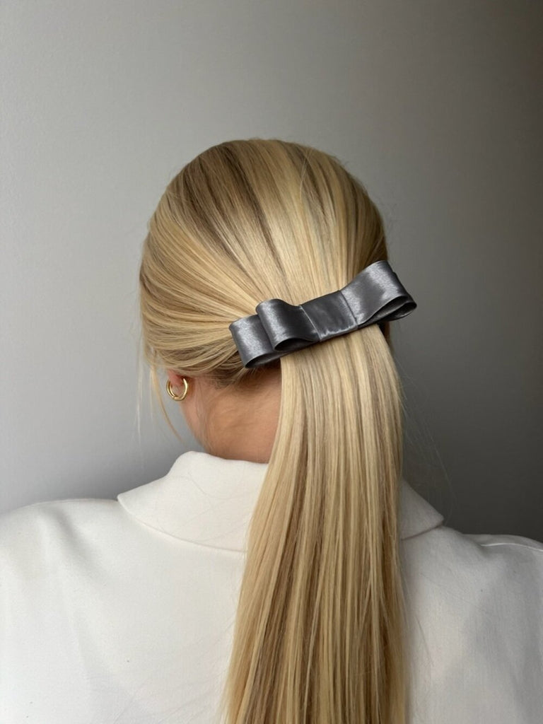 Silver grey ribbon hair clip and earrings set