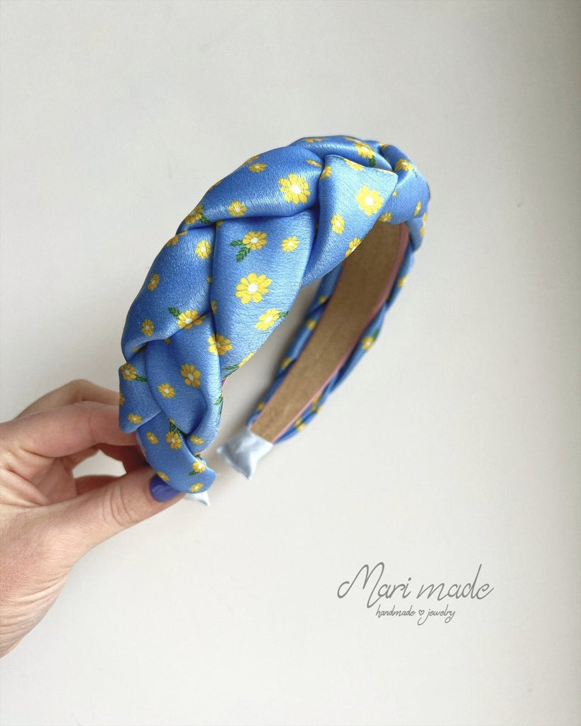 Blue unique headband with flowers