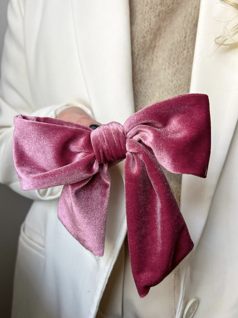 Pink velvet bow hair clip