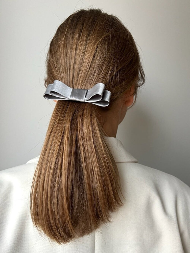 Dark grey ribbon hair clip and earrings