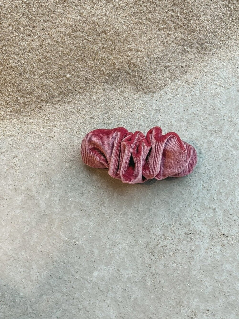 Bright pink scrunchie hair clip