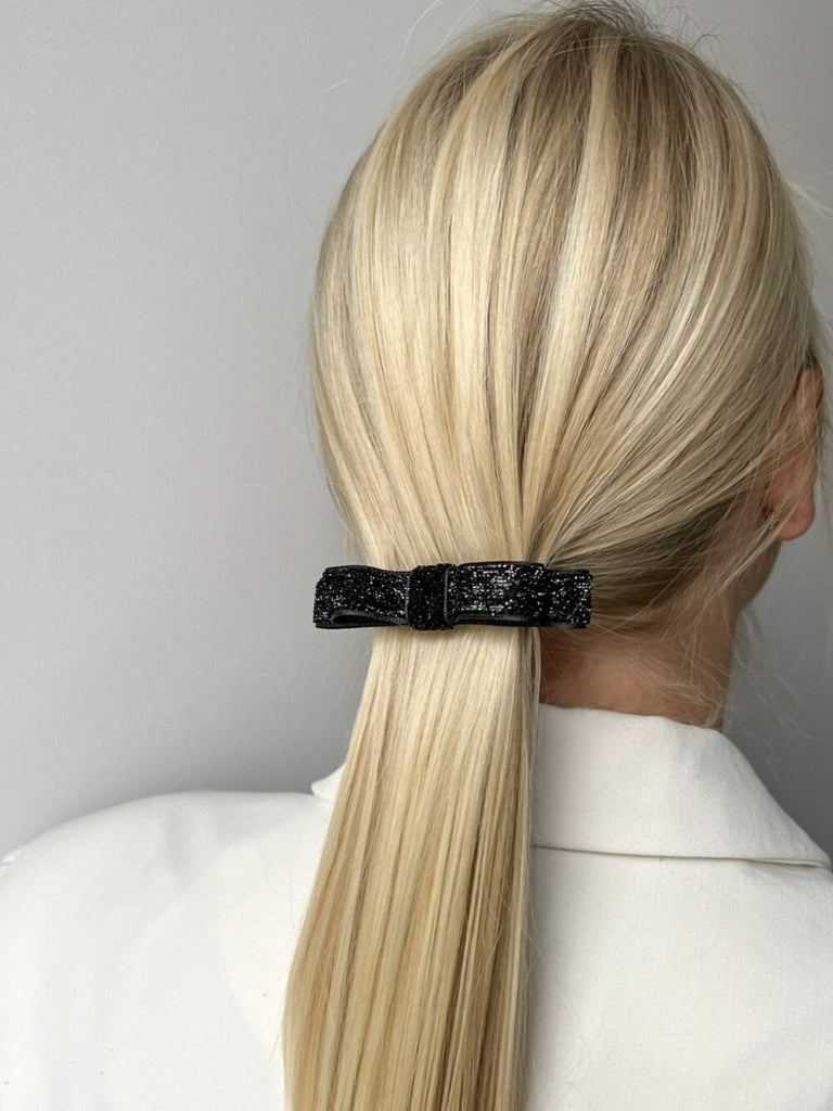 Sparkling black ribbon hair clip