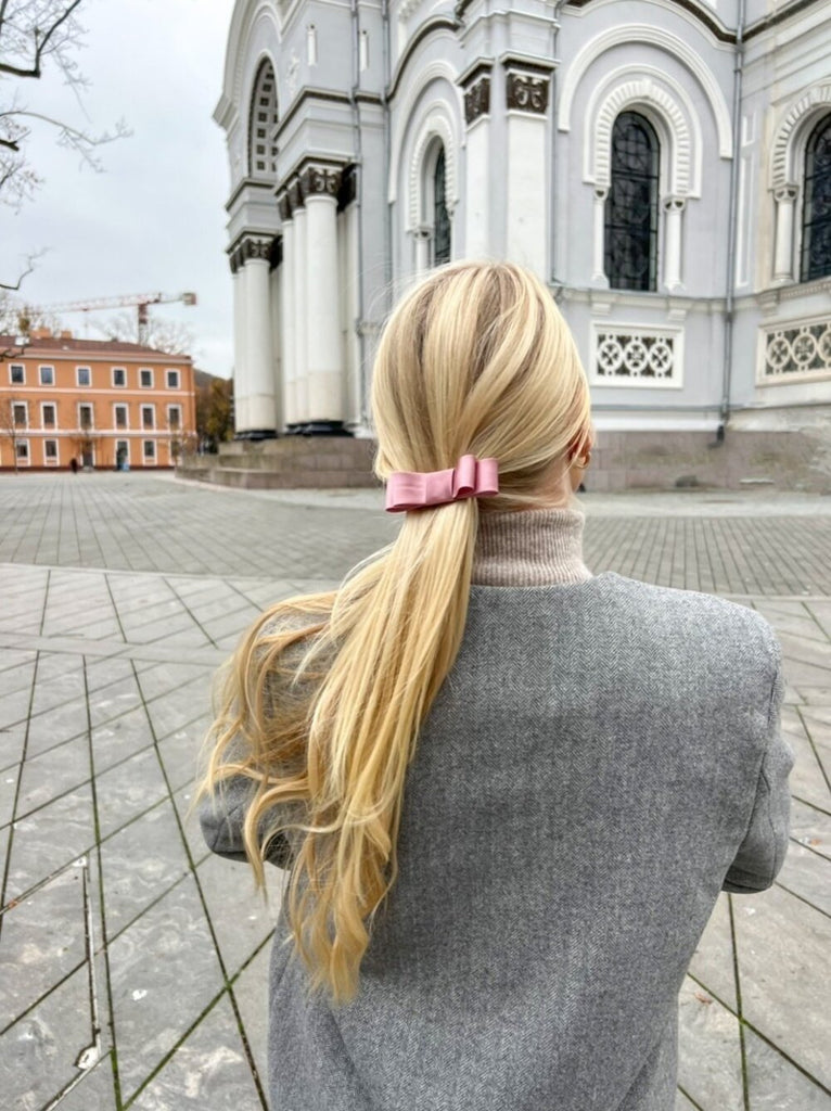 Pink ribbon hair clip and swarovski earrings