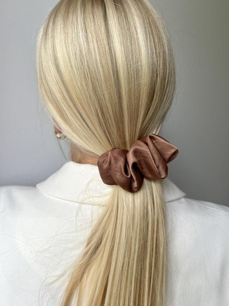 Dark brown scrunchie hair clip and swarovski earrings