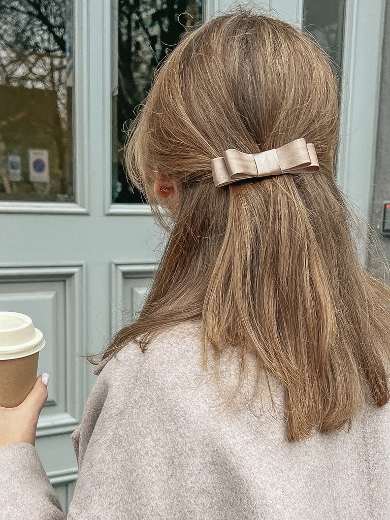 Nude hair barrette from satin