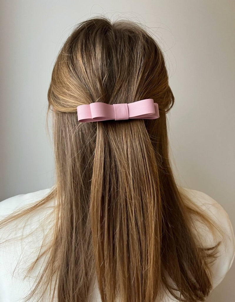 Baby pink eco leather ribbon barette