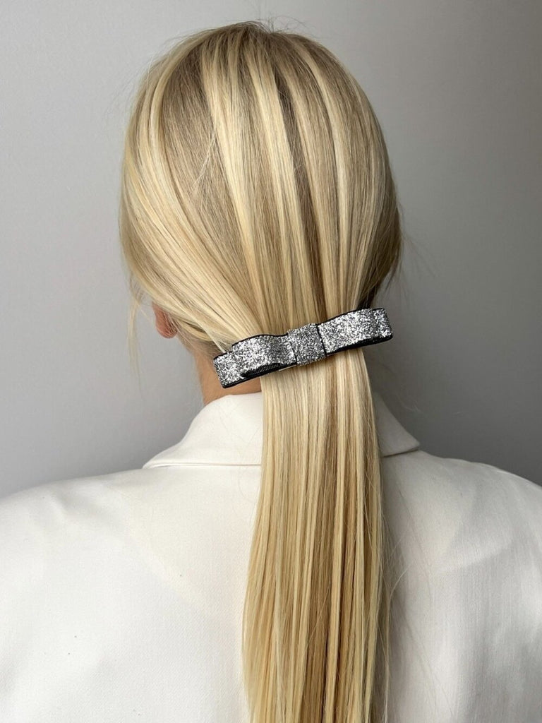 Shiny silver ribbon barrette