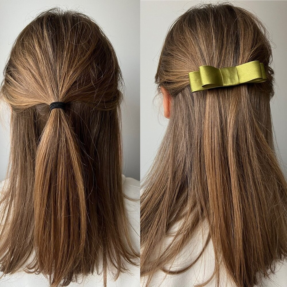 Green ribbon hair clip