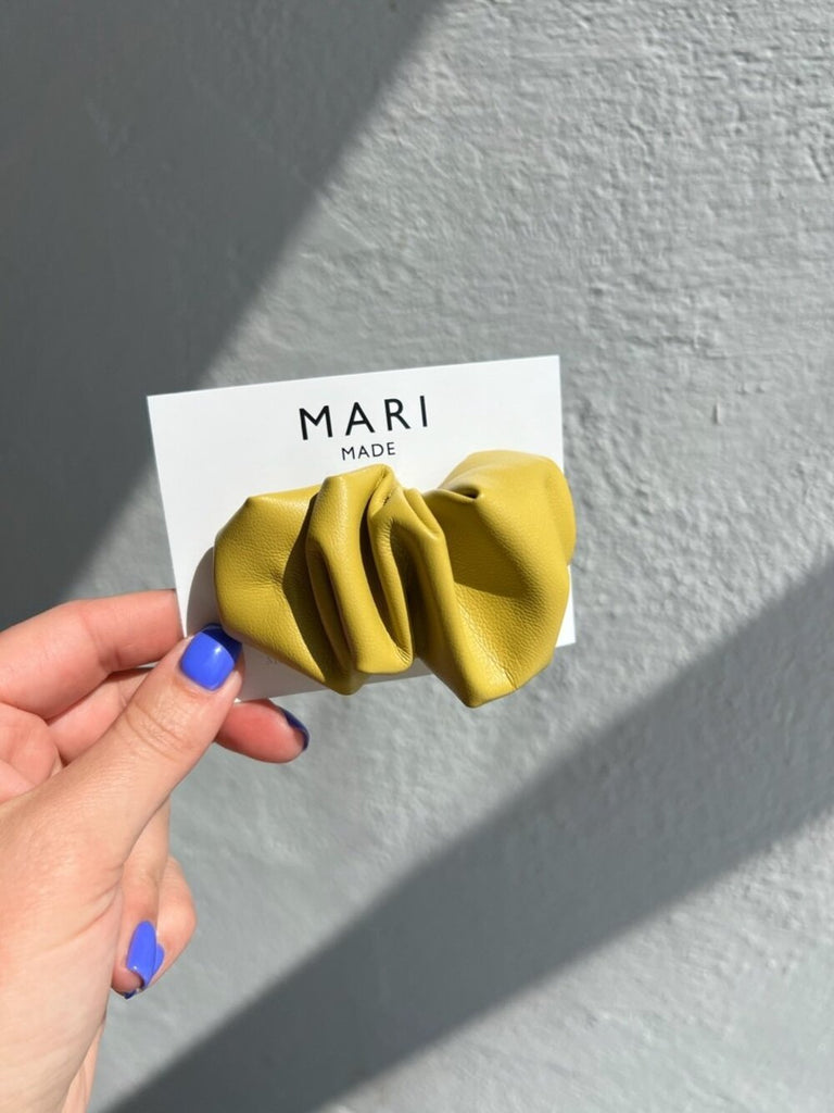 YELLOW ECO LEATHER SCRUNCHIE BARRETTE