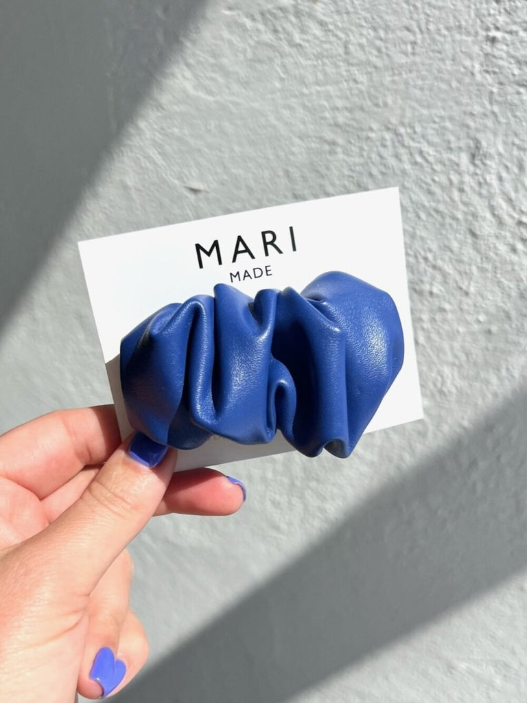 Blue eco leather scrunchie barrette