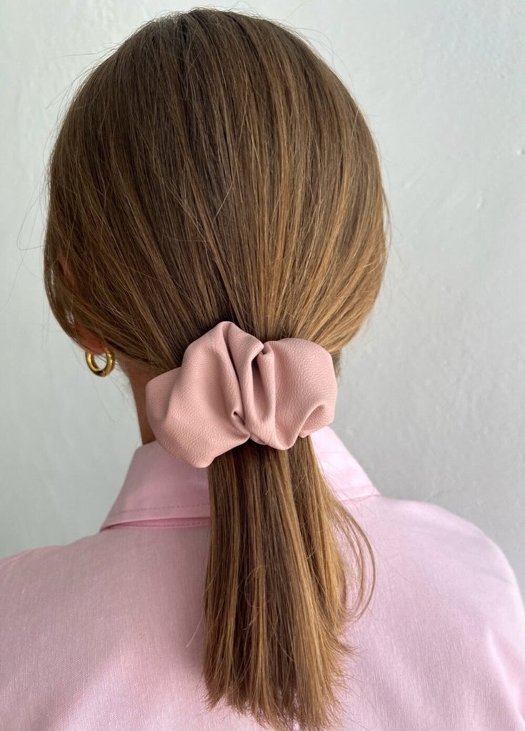 Pink eco leather scrunchie hair clip