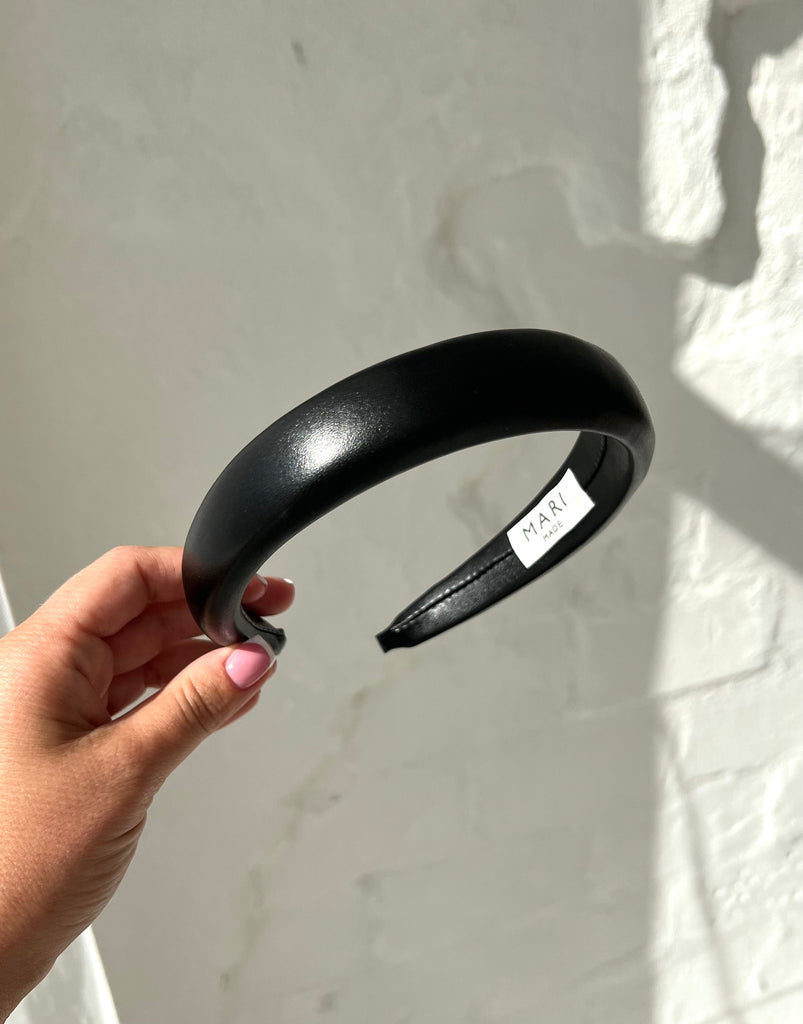 Black dull eco leather headband