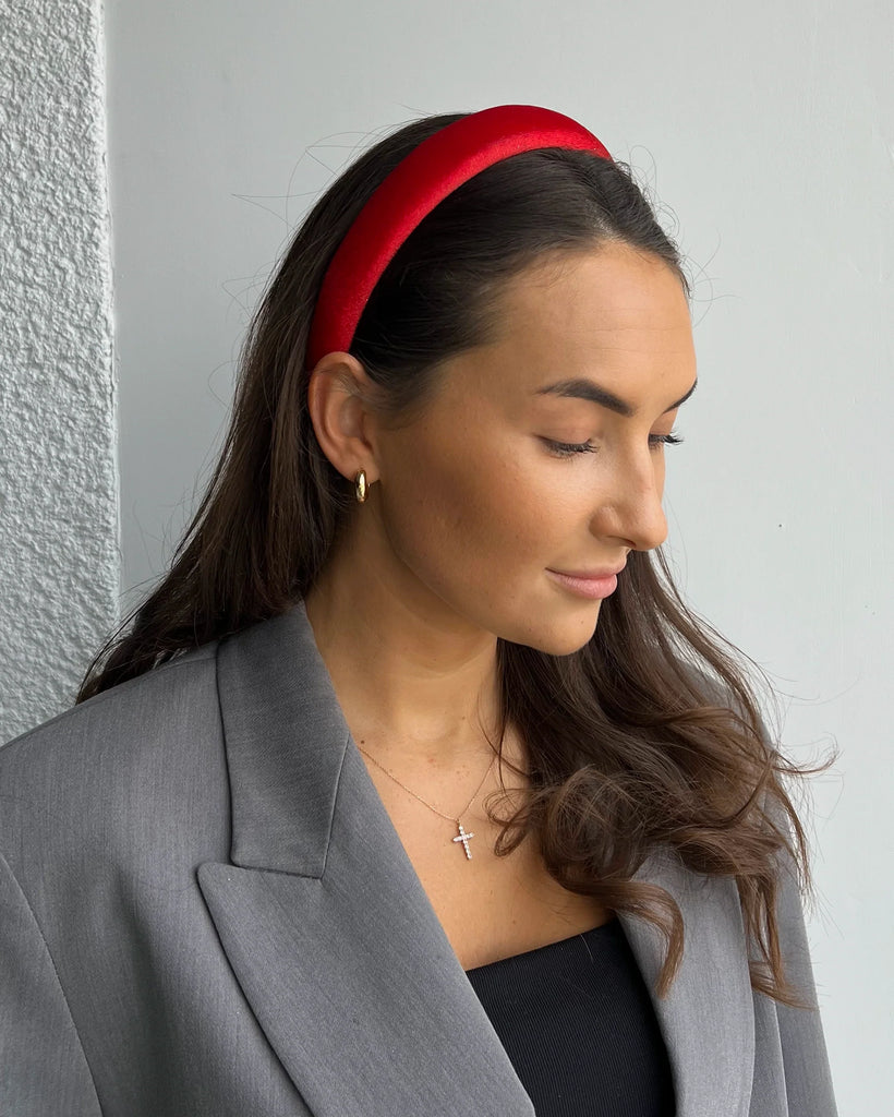 Dark red velour plain long headband