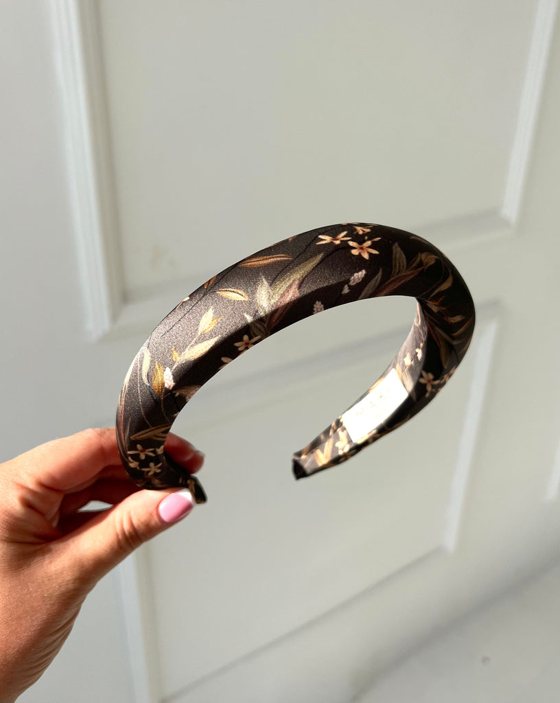 Dark brown plain headband with wild flowers