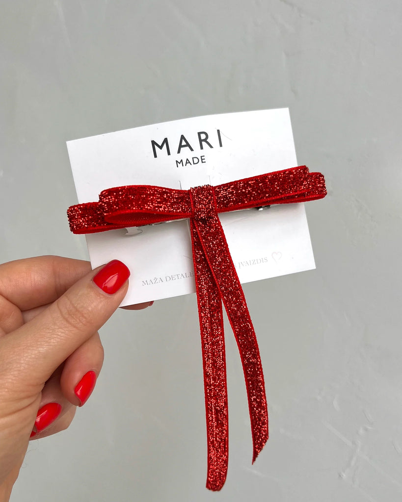 Shining red mini ribbon hair clip