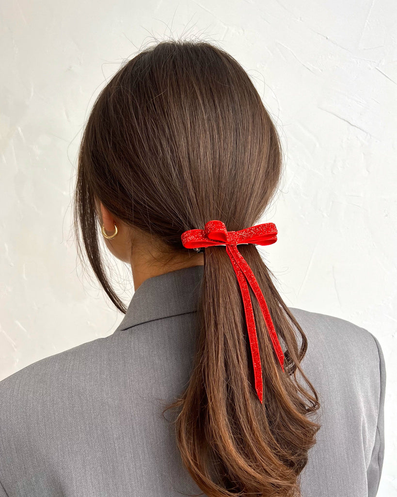 Sparkling red mini bow hair clip
