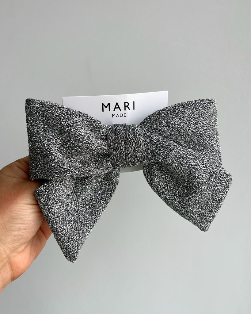 Sparkling silver bow hair clip