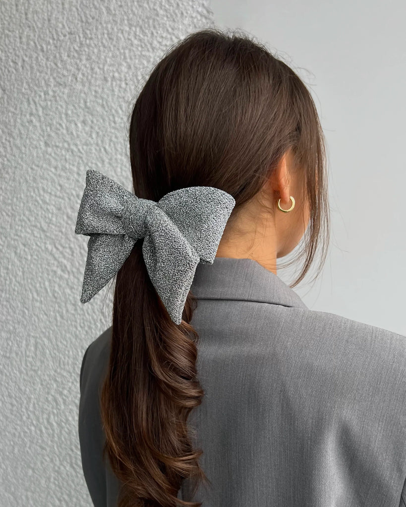 Sparkling grey bow hair clip